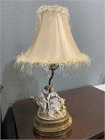 Vintage Figural Lamp in Porcelain & Brass
