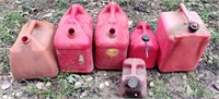 6 Plastic Red Gas Cans - Various Sizes