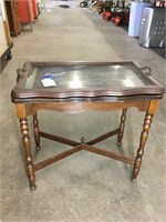 Vintage side table with removable glass top tray