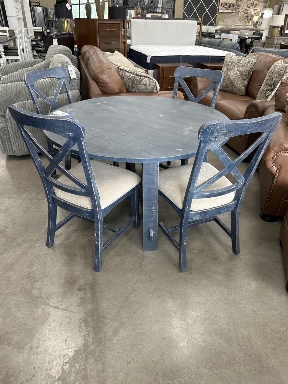 Sunny Design Farmhouse Round Table & 4 Blue Chairs