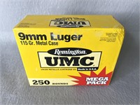 (250) Rnds 9mm, Remington UMC, 115 Gr FMJ
