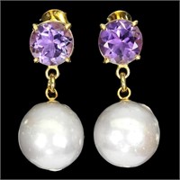 Natural Amethyst Pearl Earrings