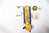 Navy Ribbon with Pins, Earrings, Military etc.
