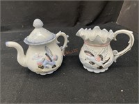 Collectors Ceramic Bird Teapot and Pitcher