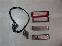 Vintage Hohner Harmonica Marine Band, Whistles