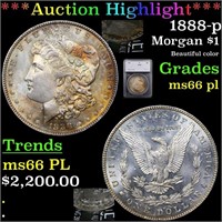 *Highlight* 1888-p Morgan $1 Graded ms66 pl