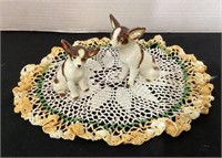 Vintage Dog Salt & Pepper Set with Doily