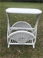 White Wicker End Table / Magazine Rack B