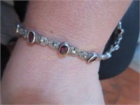 Sterling silver and red stone bracelet