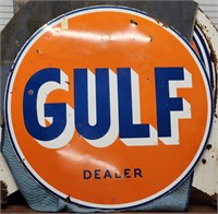 "Gulf" Double-Sided Enameled Metal Sign