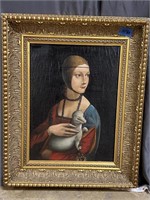 Late 19th Century Painting Of Woman With Ferret On