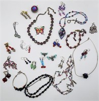 Vntg Crystal, Art Glass & Enamel Costume Jewelry