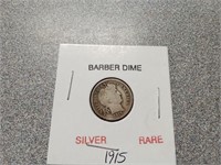 1915 silver Barber dime coin