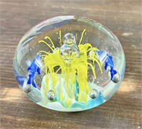Large Paperweight with Dolphin & Yellow Accents
