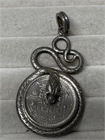 Sterling Silver Large Snake & Coin Pendant