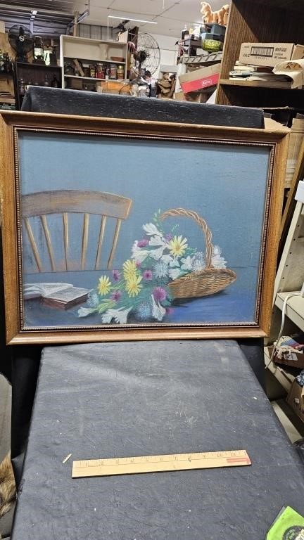 26" x 20" Framed Pastel Basket of Flowers