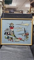 Lighthouse Framed Crewel 22" x 19"