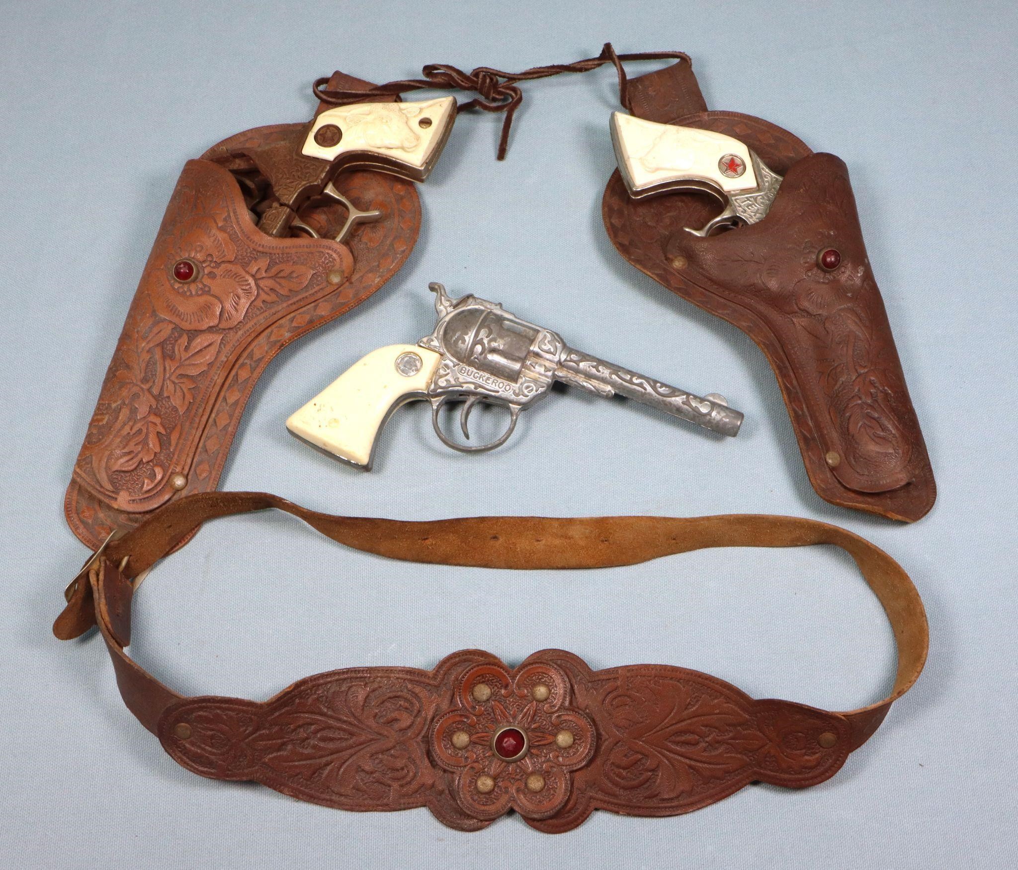 3 Cap Guns + Leather Hollsters & Belt