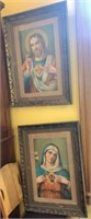 2 Antique Color Lithograph Prints - Jesus & Virgin