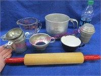 various old kitchen items (rolling pin-sifter-etc)