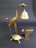 Chinese Export Brass Crane and Turtle Bell