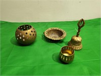 (4) Brass Items - Bell, Bowl, Cup & Vase