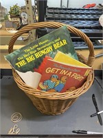 basket of kids books including little golden books