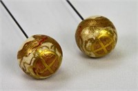 Pair of Spherical Satsuma Hatpins with Dragons