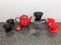 Red Ceramic German Made Teapot/Drip Coffee Holders