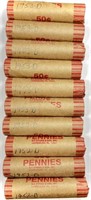 (10) Rolls 1950's Wheat Cent Penny Lot