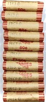 (10) Rolls 1950's Wheat Cent Penny Lot