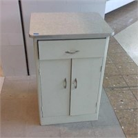 Vintage Enamel Top Metal Counter Height Cabinet