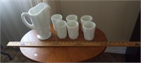 Westmoreland Panelled Grape Pitcher + 6 Tumblers