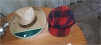 Vintage Red + Black Plaid hat + Straw hat