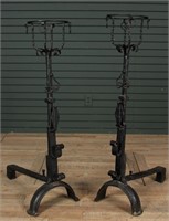 Monumental Pair of Wrought Iron Andirons