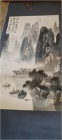 Chinese Watercolor Scroll w Box