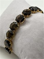 Vintage Gold Tone Smoky Rhinestone Fancy Bracelet