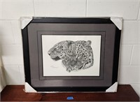 Large Framed Leapord Portrait Picture