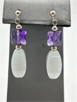 Sterling Silver Amethyst & Jadeite Earrings