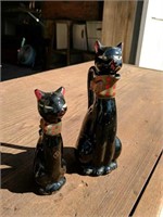 2 Vintage Black ceramic cats Japan