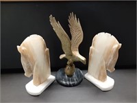 (2) Marble Horse Head Bookends & Brass