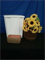 Small Plastic Hamper, Planter, Potted Sunflowers