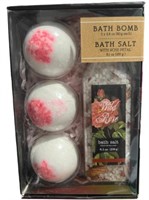 3 80g Bath Bombs w/8.1oz Bath Salt w/Rose Petals