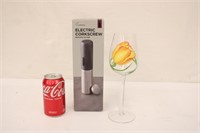 NIB Electric Corkscrew w/ Foil Cutter & Wine Glass