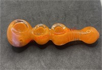 Glass pipe with three bowls orange and purple