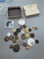 Box of foreign and Misc. coins