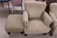 UPHOLSTERED ARM CHAIR AND FOOTSTOOL