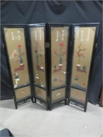 BLACK LACQUERED ORIENTAL STYLE 4-PANEL SCREEN
