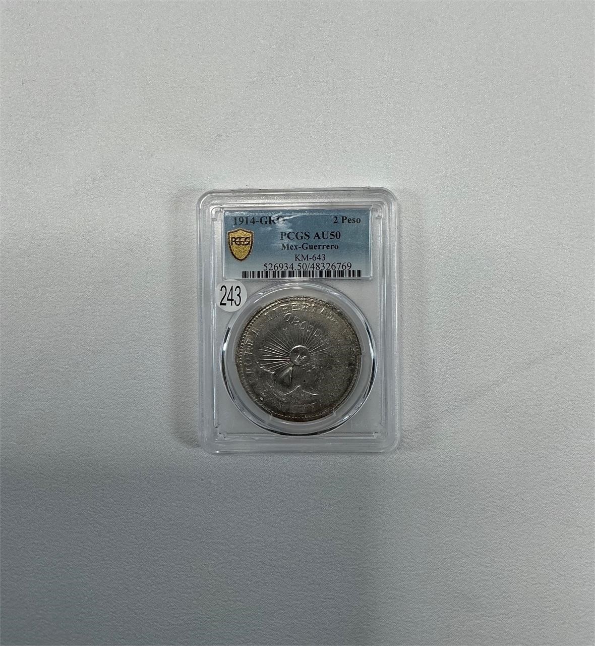 1914 Guerrero 2 Pesos Silver/Gold