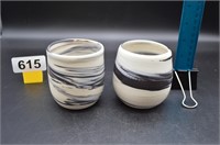 Signed hand crafted swirl pottery vessels